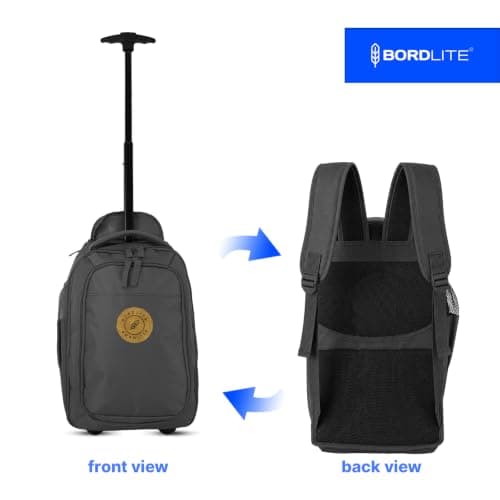 Bordlite Ryanair Cabin Approved Wheeled Backpack 40x25x20cm – 2 in 1 Lightweight Trolley Bag & Rucksack on Wheels (20L) Underseat Hand Luggage for Travel, Business, Weekend Trips - Black — view 6