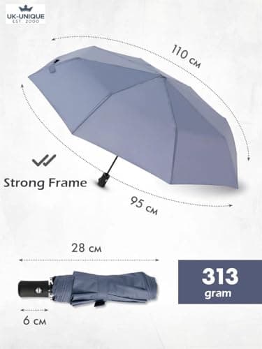 UK-UNIQUE Windproof Travel Umbrella - Compact, Light, Automatic, Strong and Portable - Wind Resistant, Small Folding Backpack Umbrella for Rain - Men and Women (Graphite) — view 2