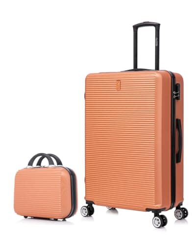 CELIMS - Large Travel Suitcase with 30cm Vanity Case | Hard Shell | 4 Wheels | Lightweight Checked Luggage 23kg 75cm | Integrated Lock | Coral