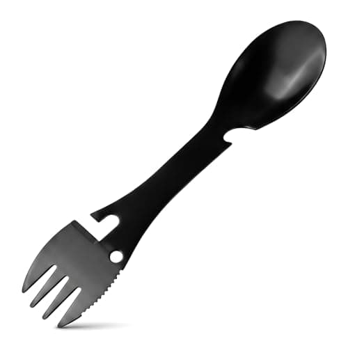 SOLVIO Premium Stainless Steel Camping Spork - 5 in 1 Travel Cutlery Set with Knife Fork Spoon Bottle Can Opener - Reusable Portable Utensils for Outdoor Hiking Picnic
