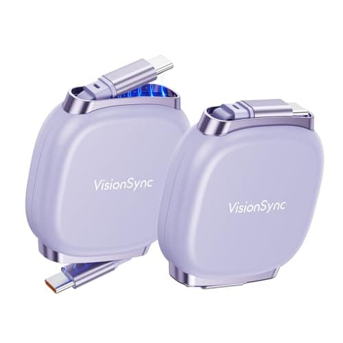 VisionSync 240W Retractable USB C Cable for Phones,3.3ft,2pack,Purple