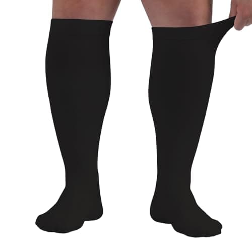 HYCOPROT Plus Size Compression Socks For Women Men Wide Calf Graduated Medical Support Stocking Knee High Pressure Sock Varicose Vein Swollen Legs Pregnancy Travel Flight 20-30 mmHg 1 Pairs Black 3XL — view 2