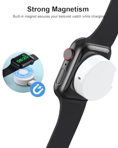 Charger for Apple Watch USB C, 5W Magnetic Wireless Fast Charging iWatch Charger Type C Travel Keychain for iWatch Series Ultra 3/11/10/9/8/7/6/SE3/SE2/5/4/3/2 Portable White with USB C Cable — view 3