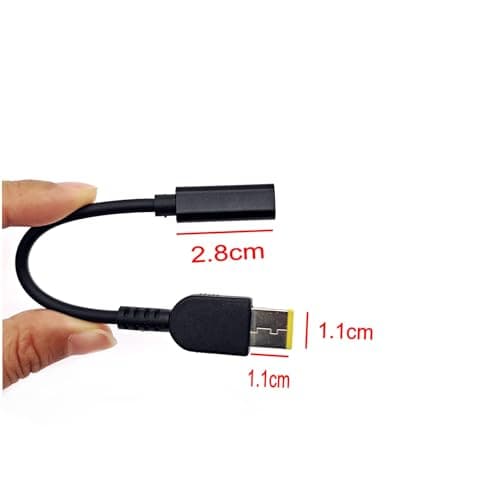 JZK 65W PD USB-C to slim tip cable adapter for ThinkPad, USB Type C female to rectangle yellow male connector for Lenovo Laptop power adaptor charger cord converter — view 5