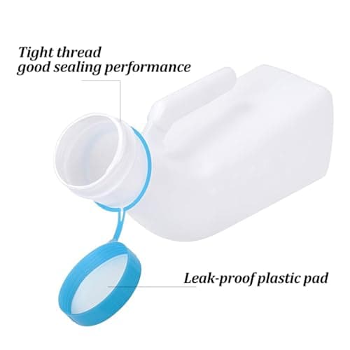 2 Pack Urinals for Men Glow in The Dark Lid - 32oz/1000mL Thick Plastic Mens Bedpan Bottle with Screw-on Lid - Spill Proof Urinary Chamber - Measuring Scale - Male Portable Travel Pee Bottles — view 3
