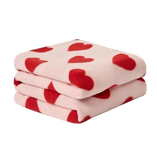 Dreamscene Fleece Blanket Hearts, Gifts for Women Super Soft Cosy Warm Polar Throws for Sofas Bed Couch Settee Travel Fluffy Blanket Single Bed Throw All Seasons, Pink/Red - 120 x 150cm
