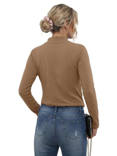 IWOLLENCE Thermal Tops Womens Mock Neck (Brown, M) — view 2