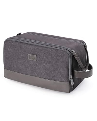 WANDF Toiletry Bag for Men Travel Wash Bag Toiletry Organizer Canvas and PU Leather Dopp Kit Water-Resistant Shaving Kit for Travel Accessories (Grey, Patent Pending)