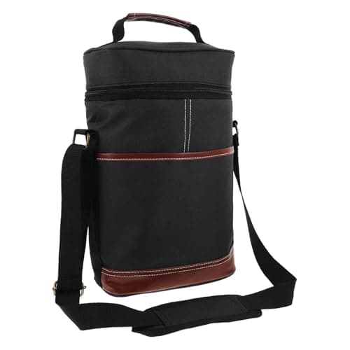 INOOMP Wine Bag Thermal Insulated Wine Tote 750ml Bottles Black Waterproof Oxford Cloth Peva Aluminum Cotton for Road Trips Summer Parties