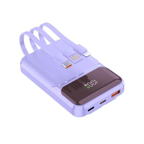 Power Bank 10000mAh PD 22.5W QC 4.0 Quick Charge USB C Outputs with Built in Fast Charging Cables Portable Charger Battery Pack Compatible with iPhone Samsung Google Pixel LG (Purple)