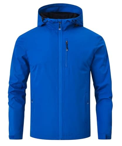 Huayuzh Mens Waterproof Jacket Men's Outdoor Jackets Lightweight Rain Coat Packable Windproof Softshell Hiking Camping Blue L