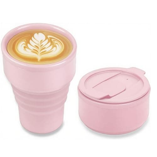EYQ Collapsible Coffee Cup 375 ml, 12oz Silicone Foldable Coffee Mug, Lightweight Reusable Tea Cup for Hot and Cold Drinks for Office Fitness Gym Outdoor Sports Travel Camping Yoga, Pocket Size (Pink)