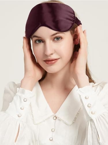 SILKTALE Mulberry Silk Blackout Adjustable Sleep Eye Mask for Men/Women Travel Plane,Burgundy — view 5