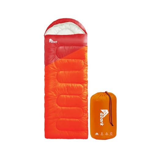 azark Premium Lightweight Sleeping Bag for Adults & Kids, 400 GSM, 4 Season Waterproof Sleeping Bag, Comfortable & Portable, Machine Washable, Camping & Hiking Essential (Orange/Red)