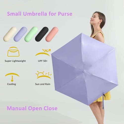 BAODINI Travel Mini Umbrella for Purse With Case-Small Compact UV Umbrella Protection Sun-Lightweight Tiny Pocket Umbrella UPF 50+ for Women Girls Men — view 5
