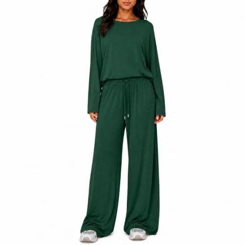 Womens Travel Outfits Green Two Piece with Wide Leg Trousers — view 3