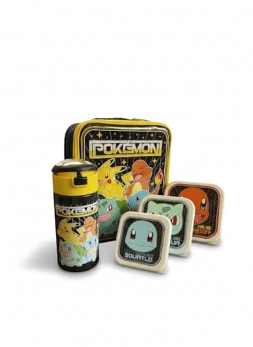 Pokemon 5-Piece Lunch Set | Kids Lunch Bag, 450ml Lockable Water Bottle | 3 Nesting Snack Boxes Different Sizes Featuring Chamander, Bulbasaur & Squirtle | School Lunch Kit for Kids — view 2