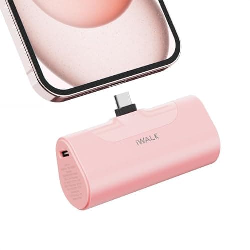 iWALK Mini Portable Charger 4500mAh,USB-C 20W Power Bank with Fast Charging,Compatible with iPhone 17 Pro Max/16 Pro/16/15,Samsung Galaxy S24 S23 Series,LG,HONOR,AirPods and More,Pink