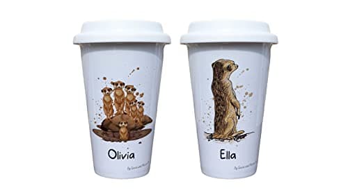 Meerkat Travel Mug Personalised - Gift for Safari Lover - Personalised Zoo Wild Animal Thermal Ceramic Insulated Travel Mug (Ella)