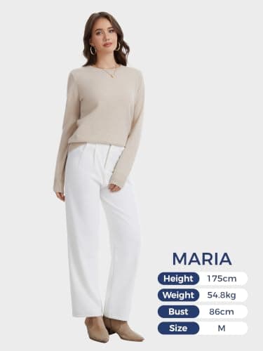 ACUSHLA Women Cashmere Merino Wool Sweaters Long Sleeve Winter Tops,Beige L — view 5
