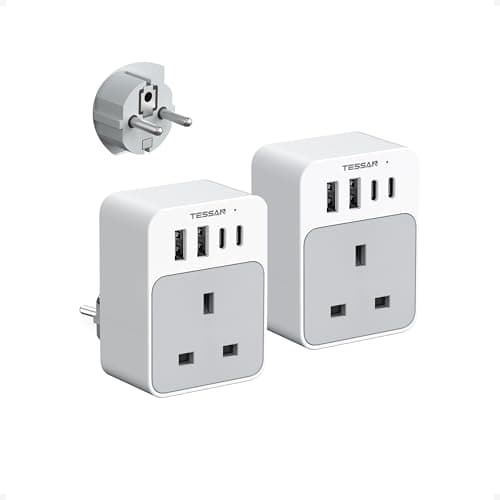 TESSAN UK to European Plug Adapter 2 Pack, EU Travel Plugs with USB C