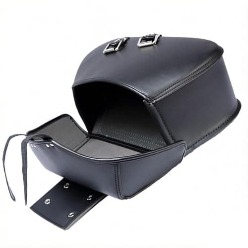 20L Large Capacity Retro Black Leather & Metal Motorcycle Saddlebags, Side Storage Bags for Cruiser, Touring — view 2