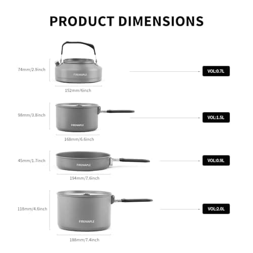Fire-Maple Feast 4 Camping Cookware Set with Pot, Kettle and Pan,Black — view 3
