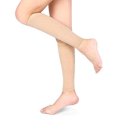 Calf Compression Sleeves Men Women, Medical Footless Compression Socks Shin Splints Leg Brace 20-30mmHg with Graduated Pressure Compression Calf Support for Swelling Varicose Veins Calf (Beige)