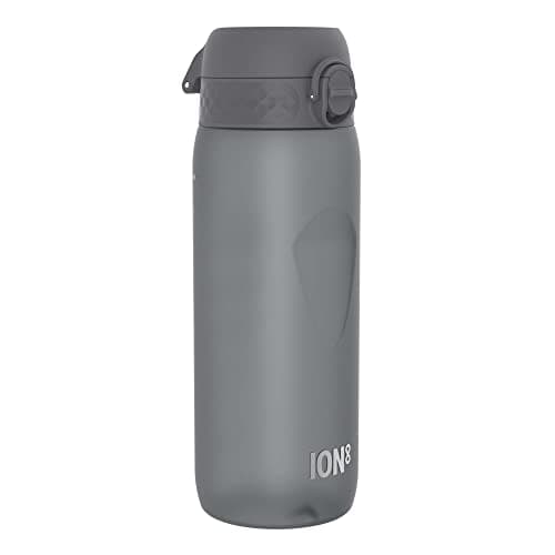 ION8 Sports Water Bottle, 750 ml/24 oz, Leak Proof, Easy to Open, Secure Lock, Dishwasher Safe, BPA Free, Flip Cover, Carry Handle, Soft Touch Contoured Grip, Easy Clean, Odour Free, Grey