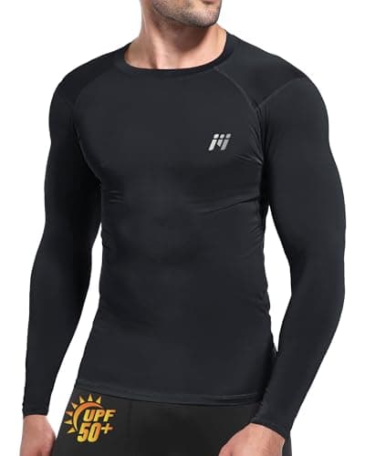 MEETWEE Men UPF50+ Rash Guard Vest Long Sleeve, Compression Shirt Base Skin Layer UV Top Swim Shirt Sun Protection Watersport Surfing Fishing Black