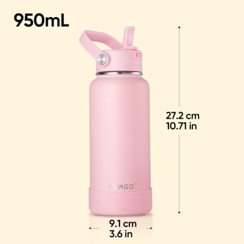 CIVAGO Insulated Stainless Steel Water Bottle with Detachable Straw, 950ml Metal Sports Drink Bottle with Bucket Handle, Leakproof Large Flask with Silicone Boot for Gym, Dishwasher Safe, Navy — view 6