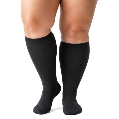Plus Size Compression Socks for Women & Men, Wide Calf Extra Large Calves Knee High Flight Stockings for Pregnancy, Nurses, Seniors (Black, 4XL)