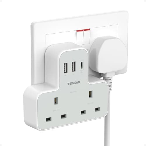 TESSAN Plug Adapter with 3 USB Ports, 2 Way MultiPlug Extension