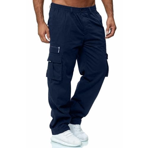 Cargo Jeans for Men UK, Trendy Golf Zip Builders Zip-Off Smart Travel Trouser Wear UK Resistant Leg Trousers Elasticated Waist, Casual Safety Pants Clothing Cargo Pants Mens, XL Navy