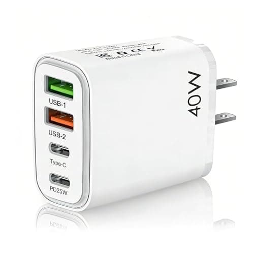 US travel adapter charger, US and Canada charger plug, 40W fast charger plug, with 2 USB-A and 2 USB-C fast charging ports, suitable for US/Canada/China/Japan