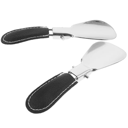 COLLBATH 2pcs Stainless Steel Folding Travel Shoehorns with Pu Cover