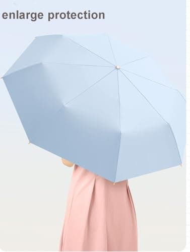 LCY Folding Umbrella Anti-UV Parasol with Wooden Handle Sunproof Rainproof & Windproof Umbrella-White&Khaki — view 6