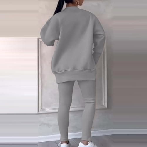 NSICBMNO Gray Womens Tracksuit Set 2 Piece Outfits Oversized Sweatshirts Gym Leggings Airport Out Long Jumpers Split Hem Trousers Casual Co Ord Sets Winter Lounge Wear Sets For Gym Sports Travel — view 3
