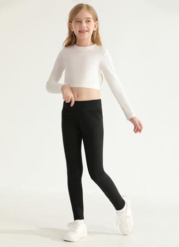 Girls Fleece Lined Leggings Warm Tights Sports Athletic Leggings Winter Thermal Thick School Trousers for Kids Youth Size 6 7 8 9 10 11 12 13 Years Black — view 3