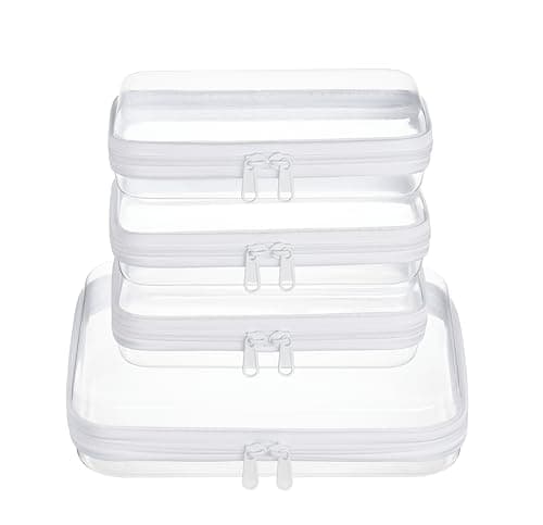 WELPIRT Clear Hard Zipper Pouch Case for Storage, Stackable Waterproof Transparent Clear Zipper Bag, Toiletry Pouch, Travel Organizer, Clear Cosmetic Bag,Toy Storage Bins, White, M+3S, M+3s
