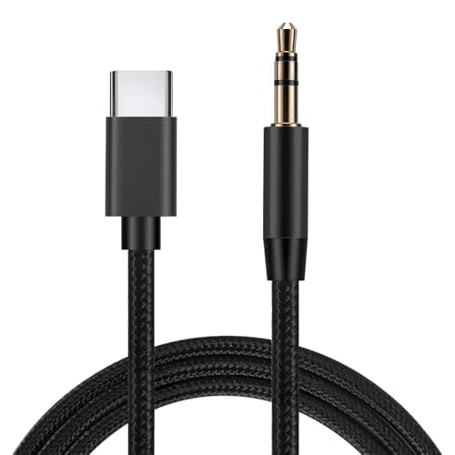 USB C to 3.5mm Aux Audio Jack Cable Type C to 3.5mm Male Headphone Adapter Stereo Cord Auxiliary Wire USB-C Compatible with Samsung Huawei iPhone Galaxy Nylon Braided Black 1m