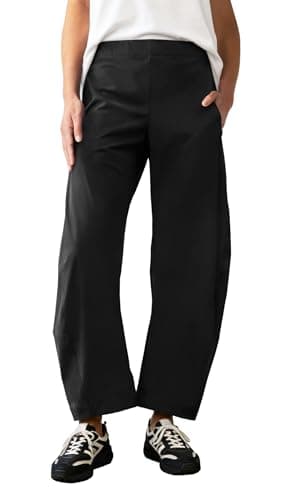 INFULEIMU Womens Elastic Waist Barrel Travel Pants Baggy Tapered Leg Ankle Hiking Pants with Pockets 2026, Black, Large