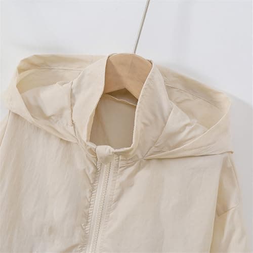 Boys Girls Rain Jacket Spring Fall Waterproof Zipper Hooded Raincoat Teen Kids Plain Lightweight Windbreaker with Pockets Breathable Packable Rain Coat (UK, Age, 11 Years, 12 Years, Regular, Beige) — view 5