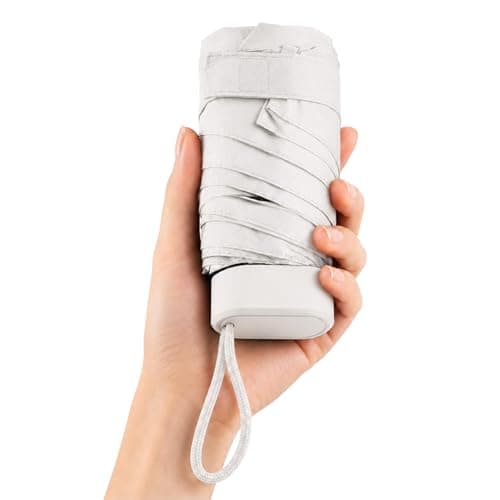 FERNVALE Mini Travel Folding Umbrella UPF 50+ Sun Protection & Rainproof Windproof Compact Umbrella, Lightweight Pocket Umbrella for Women and Men, Portable Folding Umbrella (White)