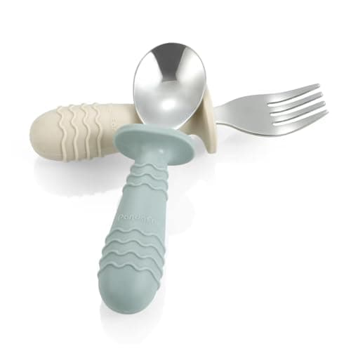 PandaEar 6 Pieces Baby Toddler Silicone Stainless Steel Utensils Silverware Spoon Fork for Baby Toddler BPA Free with Silicone Holding Anti-Choke Design (Blue Pink White) — view 3
