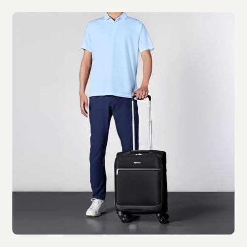 Amazon Basics Luggage, 21" Medium Carry-On Softside Suitcase with Wheels, with Four 360-Degree Multi-Directional Spinner Wheels, Expandable Space, Zippered Pocket and Straps, Telescopic Handle, Black — view 3