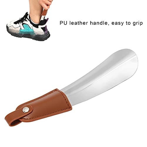 LIZEALUCKY Metal Small Shoe Horns, Professional Stainless Steel Shoe Horn Travel Portable Shoehorn with PU Leather Handle Compact Shoehorns Helpers with Leather for Men,Women,Elder — view 5
