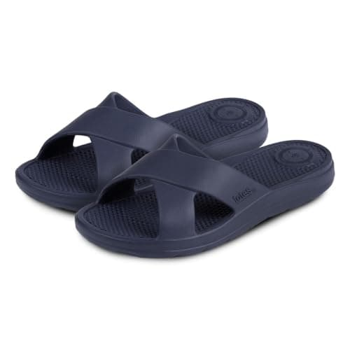 totes® ® SOLBOUNCE Ladies Cross Strap Slider Sandals, Lightweight Summer Slides with Everywear™ Cushioning, Anti-Bacterial Sole, Compression-Resistant Insole, Holiday Footwear, Navy, UK 8