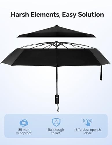 TECKNET Umbrella Windproof Strong for Rain, Large Automatic Folding Umbrella with 9 Strong Ribs, Double Canopy, Easy Auto Open & Close, Compact Travel Portable Durable & Lightweight Umbrellas, Black — view 4
