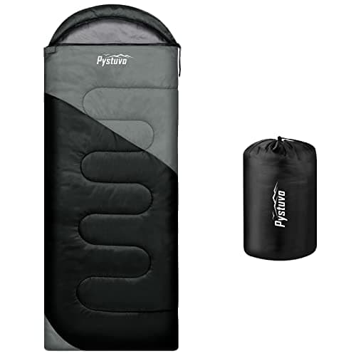Pystuvo Sleeping Bag for Adults,4 Season Sleeping Bag,Lightweight,Waterproof Indoor & Outdoor Use,Black+Gray